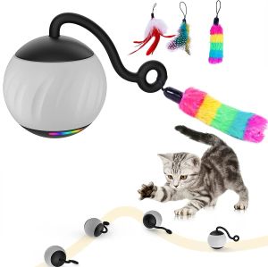 Kontrollieren Sie Atuban -Katzenspielzeug, interaktives Katzenspielzeug für Innenkatzen, automatische sich bewegende Cat Ball Toys LED, zwei Geschwindigkeiten intelligentes Katzenspielzeug ohne Lärm