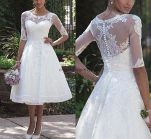 Vestido de noiva vintage vestido de noiva 1/2 mangas meia renda de renda
