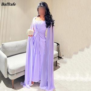 Платья для вечеринок Bafftafe Lavender Chefon Prom Formal Formal Saudi Arabic Женщины одеваются в большой поезд в особый случай ночной клубной платья 2024