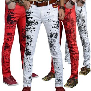 Pants Idopy Sexy Slim Tight Male Printed Pencil Pant Men Night Club Party Black Skinny Biker Cool Trouser Leather Jogger Blue