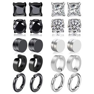 Earrings 1 Pairs 316L Stainless Steel Magnetic Stud Earring For Men Women Hypoallergenic Clip On Non Pierced Cool Black CZ Set