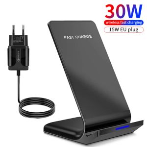 Laddare 30W QI Trådlös laddare Stativ Fast Charging Dock Station för iPhone 13 12 11 Pro X Xs Max XR Samsung S20 S10 Xiaomi Telefonhållare