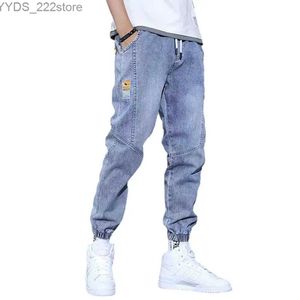 Kvinnors jeans Autumn Winter Blue Cargo Jeans Mens Street Clothing Denim Jogging Pants Löst montering Jeans Mens överdimensionerade 5xl YQ240423