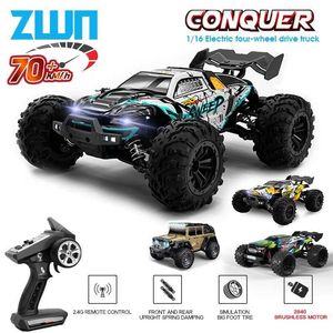 Electric/RC Car ZWN 1 16 70KM/H 4WD RC -bil med LED -strålkastare Remote Control Cars High Speed ​​Drift Monster Truck For Kids vs Wltoys 144010 Toys T240423