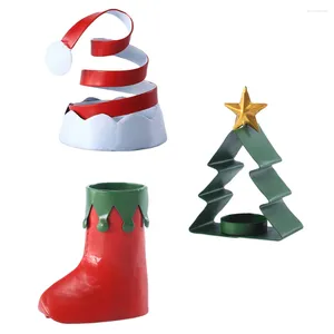 Ljusstakar 3st jul te ljushållare Santa Boot Hat Tree Candlestick Stand Desktop Ornament för Xmas Dinner Party