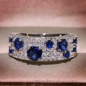 Bands Huitan Silver Color Blue/White CZ Women Rings Newly Designed Luxury Fashion Bridal Wedding Bands Accessories Sparkling Jewelry