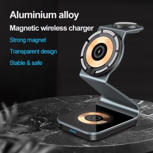 Chargers 3 in 1 Wireless Charging Station Magnetic Aluminum Alloy Wireless Charger for iPhone 14/13/12 Series Fast Charging Stand