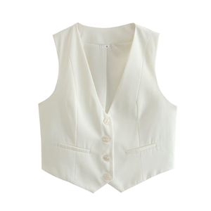 women Single breasted suit vest Women Fashion V Neck Single Breasted Short Vest Office Lady Sleeveless Chic White Suit Business Slim Waistcoat Tops Chaleco