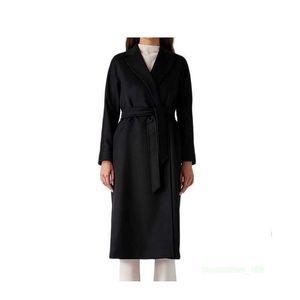 Designer Coat Cashmere Coat Luxury Coat MaxMaras Womens Black First Cut Wool Lace Up Medium Coat