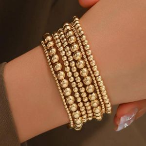 Bangle Handmade Gold Color Beads Bracelets Set 7 Pcs Stretch Women Trendy Bracelets Vintage Girls Party Boho Jewelry