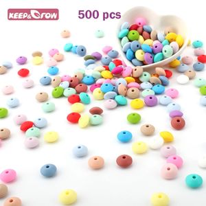 500pcs Силиконовые шарики 12 мм чечевица DIY DIY младенец Цепной цепь подвесной ожерелье для детских блюд Toys Abacus Thette Bead Bear A Free 240415