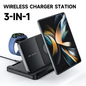Samsung Galaxy Z Fold 5 4 3 S23 Ultra S22 Note 20 10 Plus Galaxy Watch 5 4 Wireless Charger Holder Desk Stand高速充電のための充電器