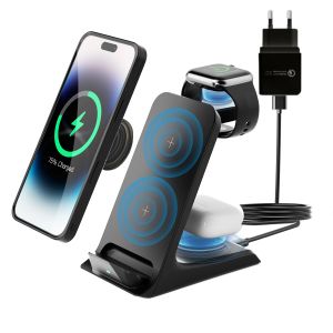 Laddare KPON 3 I 1 Trådlös laddningsstativ för iPhone 14 13 12 11 Apple Watch Ultra 8 7 6 5 AirPods Pro 2 3 Qi 15W Fast Charging Station