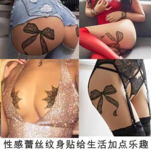 Tatuagens tatuagens temporárias tatuagens adesivo arco nó de arco sexy renda de borboleta braço de flor da perna corporal tatuto flash tatuto para homens mulheres
