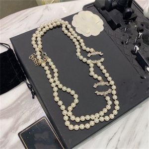 Autumn And Winter Designer Pendant Necklaces Double Letter C Gold Chanells long Pearl Necklace Women Wedding Party Cclies chokers Jewerlry 9550