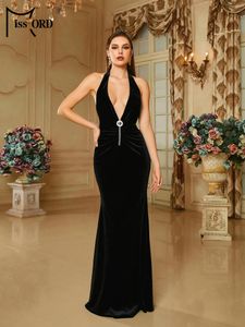 Casual Dresses Missord Chic Elegant Formal Deep V-Neck Halter Velvet Black Mermaid Cocktail aftonklänning