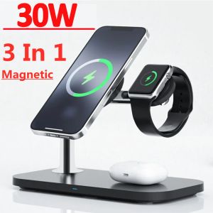Chargers 30W 3 in 1 Magnetic Wireless Charger Stand For iPhone 13 12 Pro Max Apple Watch Macsafe Fast Charging for Airpods iWatch 7 6