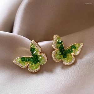 Gestüt Ohrringe Südkorea Design Fashion Schmuck 14K Gold plattiert grün Kristall Schmetterling süße Mädchen Sommerstil Accessoires