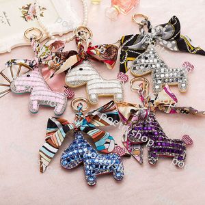 Keychains Lanyards Fashion Cute Womens Bag Car Pendant High-end Handmade Scarf Leather Handbag Key Chains Tassel Rodeo Crystal Horse Bag Charm