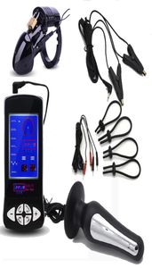 Electro Shock Penis Massagem Anel Anal Butt Plug Blamps Glamps Electric Shock Cage Kits Médicos Kits Toys sexuais para Man8489506