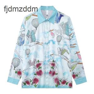 Fashion Designer Men's and Women's Shirts Digital Printing Casual Cardigan Beach Flying Crane Cloud Loose Long Sleeve Mens Shirt