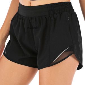 Short lulumon Mesh patchwork Shorti sportivi traspiranti, capris da corsa femminile, pantaloni da yoga antirolini, finti due pezzi di fitness pantaloncini