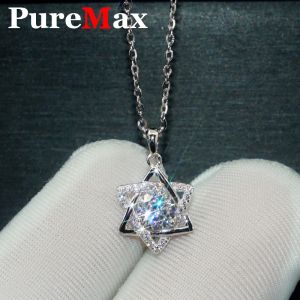 Kolyeler David'in Yeni Yıldızı 0.5ct Moissanite Kadınlar ve Erkekler İçin Kolye 925 STERLING Gümüş Beyaz Altın Kaplama Heksagram Klavikül Zinciri 2024