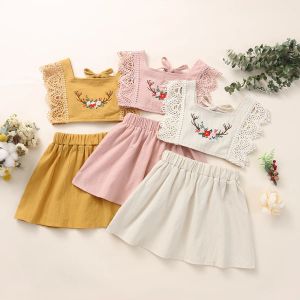Sets Girl's Suit Baby Girl's Summer New Cotton Embroidered Suspender + Waist Skirt 2piece Baby Suit