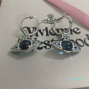 디자이너 Westwoods Western Empress Dowager Blue Green Transit Beads Saturn Earrings Womens Light Diamond Inlaid