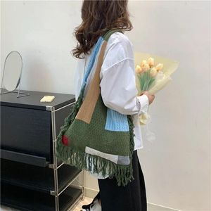 Evening Bags Women Shoulder Bag Luxury Designer Knitting Tote Color Clash Handbag Tassel Simple Female Commuter For Office Travel