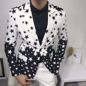 2023 Star Print Slim Fit Suit Jacket Brand New Male Club Stage Blazer Man 형식 웨딩 슈트 프롬 블레이저 의상 의상 homme314a