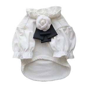 Gömlekler Pet Giysileri Lüks Camellia Köpek Gömlek Beyaz Prenses Köpek Düğün Giysileri YORK KİŞİLER İÇİN KÖPEKLER İÇİN PET KAT TEE