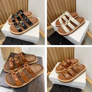 Lyxdesigner Kvinnor tofflor Gladiator Sandal Leather Casual Shoes Beach Slipper Outdoors Flat Slide Summer Platform Sandale Pool Mule Men Loafer Lady Sliders