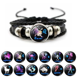 Stränge 12 Zodiac Zeichen Konstellation Charm Armband Frauen Mode Multilayer Weblederarmband Bürger Geburtstag Geschenke1