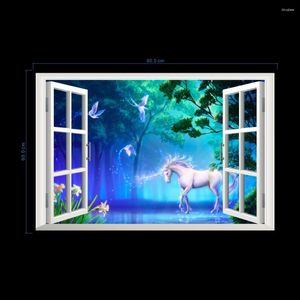 Wall Stickers 3D Window Broken Forest Landscape In Four Seasons Sticker White Horse Removable Wallpaper Home Decal Decor