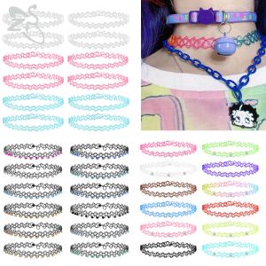 Halsband zs 12st/set färgglada stretchbara chokers för kvinnor flickor vintage gotiska punk halsband krage fest smycken tatuering choker femme