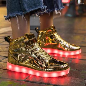 Повседневная обувь бренд детей высокие вершины зажигают USB-зарядные устройства, светодиодные детские модные сияющие кроссовки спортивные теннис