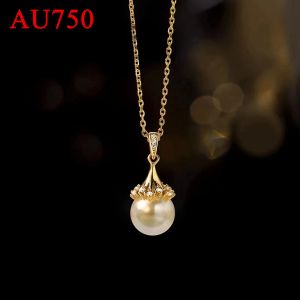 Necklaces Szjinao 100% AU750 18K Gold Natrual Fresh Water Pearl Necklace With Certificate Women Pendant Jewelry Luxury Elegant Gift Female