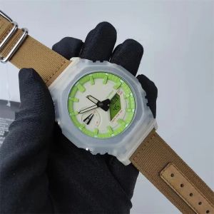 Oryginalny Watch Shock Watch Sport Digital Quartz UNISEX GA2100 Pełna funkcja Światowy czas LED Auto ręczne podnoszenie jasnozielona skórzana seria Oak Seria
