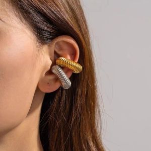 Örhängen vintage guldfärg chunky runda öronklippörhängen för kvinnor punk tråd textur ingen piercing brosk öron manschett smycken