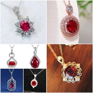 Pendant Necklaces 2024 Noble Female With Bright Red Zirconia Delicate Women High-quality Anniversary Gift Luxury Lady Jewelry