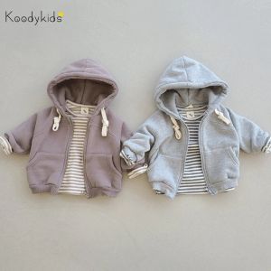 Cappotti koodykids 2021 baby boy girl cappotto con cappuccio di cotone esterno di cotone esterno per bambini vestito con cappuccio con cappuccio con cappuccio autunno nuovo in stile coreano