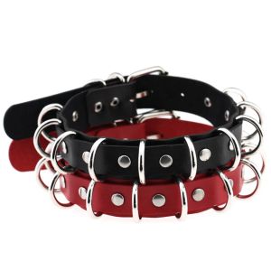 Halsband punk metall multiring choker halsband för kvinnor goth svart läder krage mode överdrivna sexiga cosplay kvinnor smycken