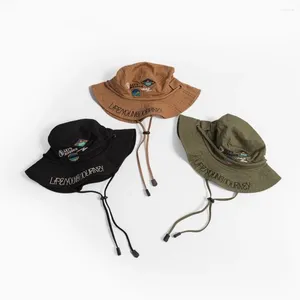 베레모 접이식 어부 모자 패션 태양 보호 안티 UB 야외 바람 방풍 자수 자수 등산 모자 하이킹