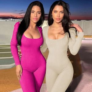 Women's 2024 spring r New Fashion and Sexy Open Back Lace Up Slim Fit Long Sleeved Jumpsuit for Women F42334