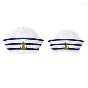 Berets lustiger Hut mit Roll-up White Blue Navy Seebarschen Anker Print Cosplay Kleid Erwachsener