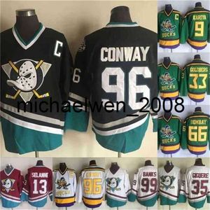 Kob Weng Vintage Mighty 99 Adam Banks 96 Charlie Conway 13 Teemu Selanne 66 Gordon Bombay 33 Greg Goldberg Hockey Jerseys