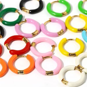 Brincos Brincos de enxame de esmalte Brincos de arco de neon cor de arco -íris de aço inoxidável Brincho de aço huggie feminino dopamina cartilagem de jóias de piercing de punho