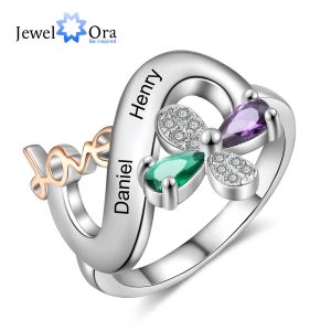 Rings JewelOra Personalized Love & Flower 24 Name Engraved Rings for Women Customized Mother Ring Jewelry Gifts for Wife