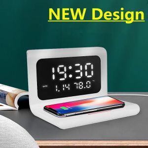 Chargers Wireless Charger Pad Stand with Alarm Clock Thermometer for iPhone 14 13 12 11 X Samsung Xiaomi Phone 15W Fast Charging Station
